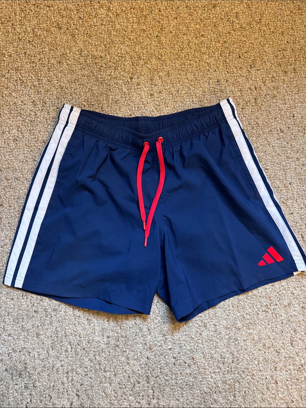 adidas Men’s Navy Swim Shorts with White Stripes